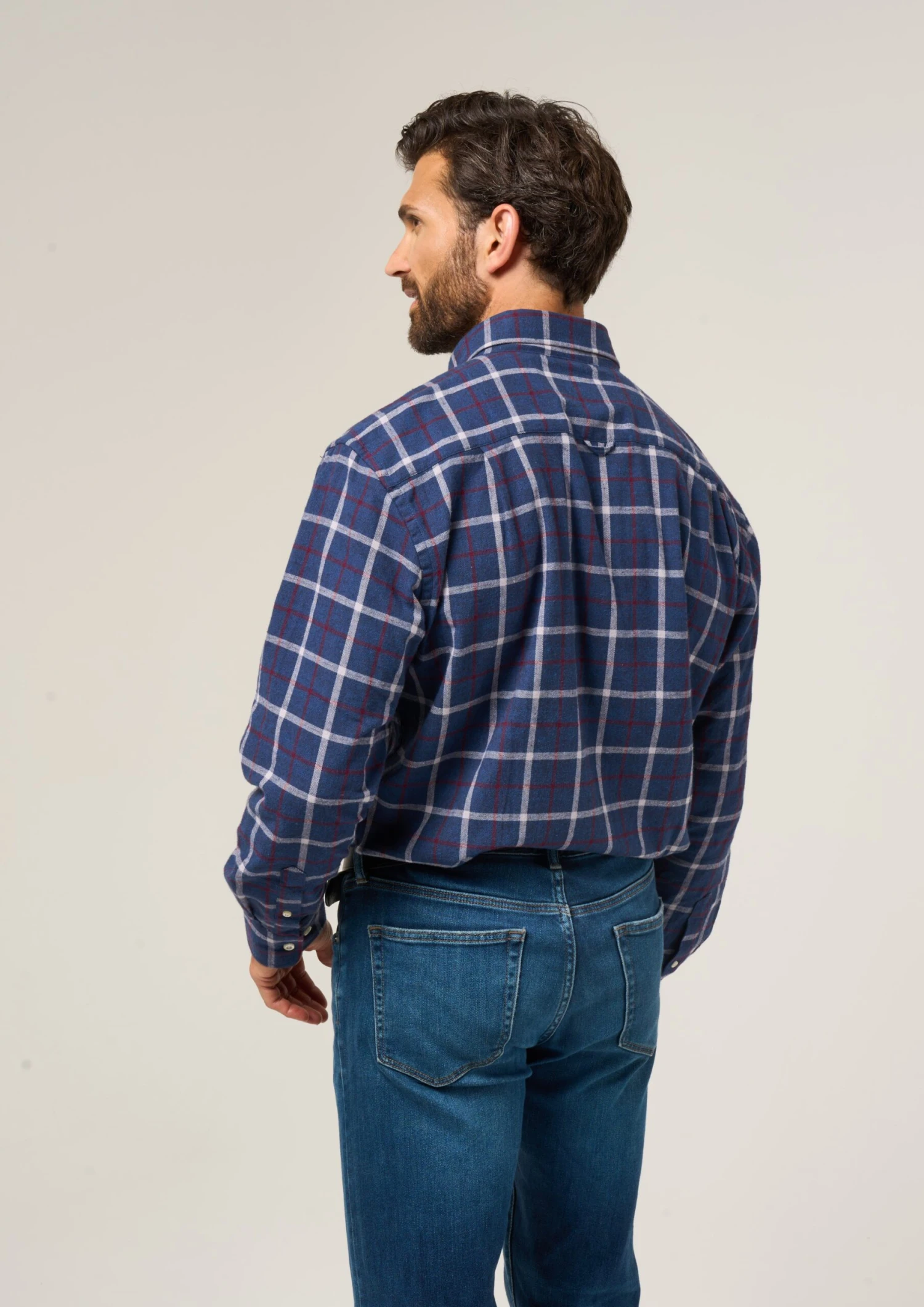 Ilkley Flannel Check Shirt In Blue - Shooting Fit 4 Ilkley Flannel Check Shirt In Blue - Shooting Fit - Image 4