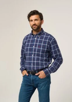 Ilkley Flannel Check Shirt In Blue - Shooting Fit 9 Ilkley Flannel Check Shirt In Blue - Shooting Fit -AlanPaine Shop Ilkey Flannel Check Shirt Blue 3