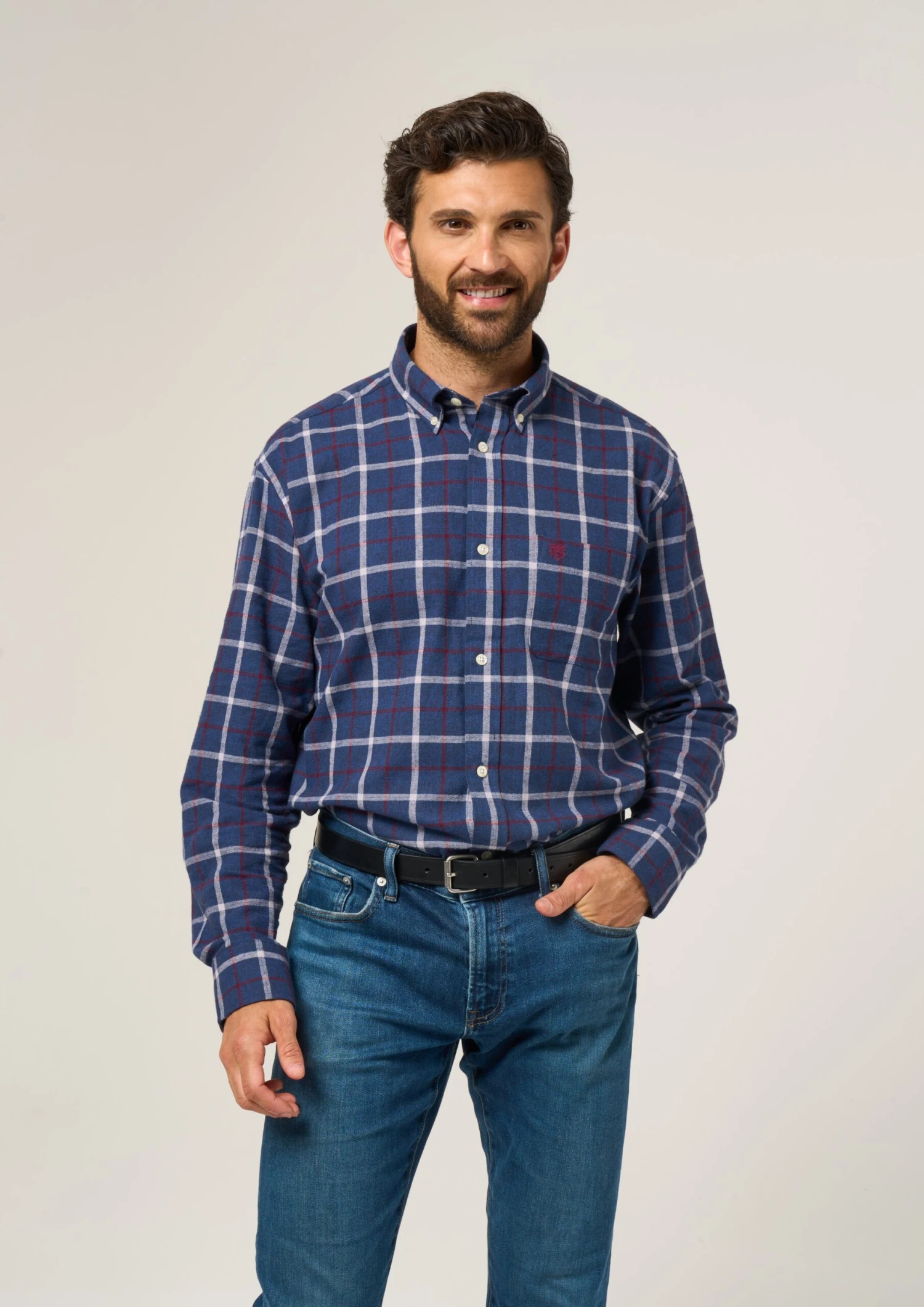 Ilkley Flannel Check Shirt In Blue - Shooting Fit 2 Ilkley Flannel Check Shirt In Blue - Shooting Fit - Image 2
