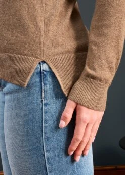 Isla Ladies Wool And Cashmere Vee Neck Jumper In Pecan -AlanPaine Shop Isla Ladies Wool and Cashmere Vee Pecan 2