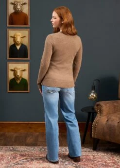 Isla Ladies Wool And Cashmere Vee Neck Jumper In Pecan -AlanPaine Shop Isla Ladies Wool and Cashmere Vee Pecan 4