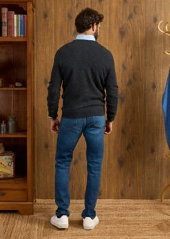 Kilsyth Men's Lambswool Jumper In Charcoal - Regular Fit -AlanPaine Shop Kilsyth Lambswool Vee Neck Jumper Charcoal 4