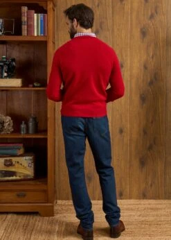 Kilsyth Men's Lambswool Jumper In Dubonnet - Regular Fit -AlanPaine Shop Kilsyth Lambswool Vee Neck Jumper Dubbonet 4