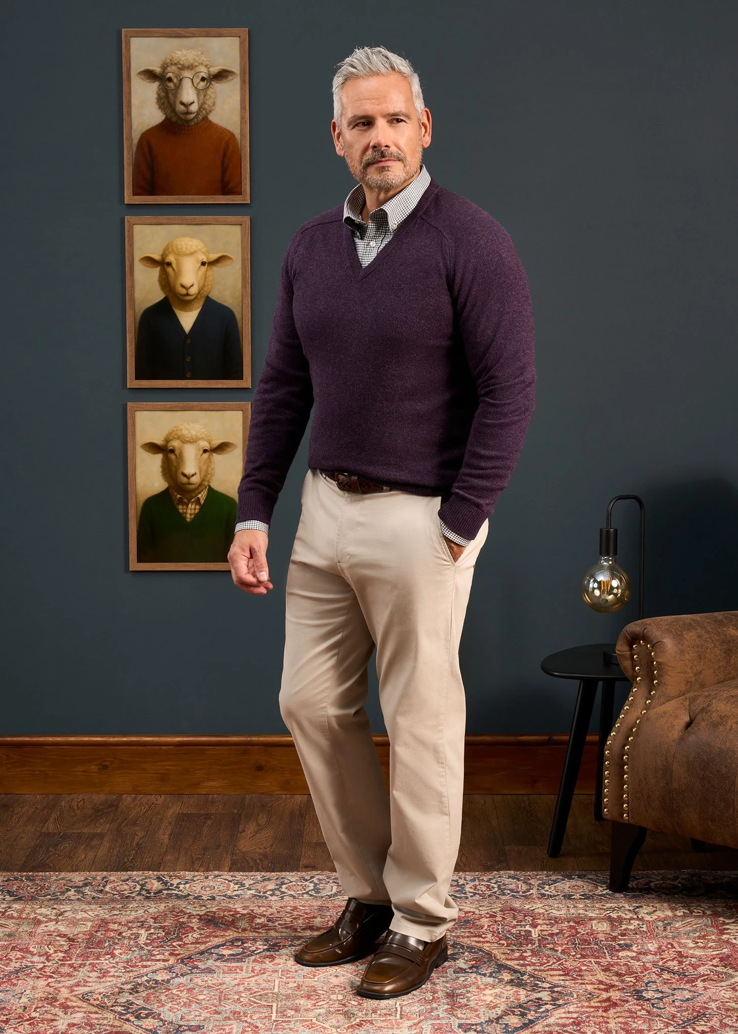 Kilsyth Men's Lambswool Jumper In Elderberry - Regular Fit 6 Kilsyth Men's Lambswool Jumper In Elderberry - Regular Fit - Image 6