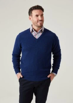 Kilsyth Men's Lambswool Jumper In Indigo - Regular Fit -AlanPaine Shop Kilsyth Men s Lambswool Jumper In Regular Fit Indigo 4