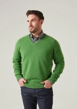 Kilsyth Men's Lambswool Jumper In Watercress - Regular Fit -AlanPaine Shop Kilsyth Men s Lambswool Jumper In Regular Fit Watercress 3