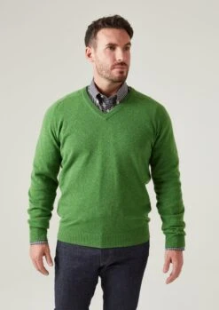 Kilsyth Men's Lambswool Jumper In Watercress - Regular Fit -AlanPaine Shop Kilsyth Men s Lambswool Jumper In Regular Fit Watercress 5