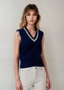 Ladies Cotton Cricket Slipover In Dark Navy -AlanPaine Shop Ladies Cotton Cricket Sliover Dark Navy 1