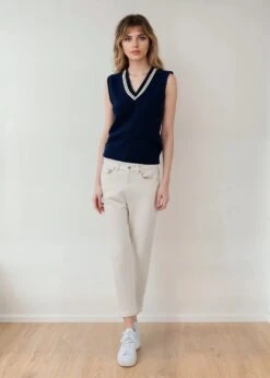 Ladies Cotton Cricket Slipover In Dark Navy -AlanPaine Shop Ladies Cotton Cricket Sliover Dark Navy 2