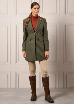 Combrook Ladies Mid-Thigh Coat In Heath - Regular Fit -AlanPaine Shop Ladies Long Tweed Coat Combrook Heath 2