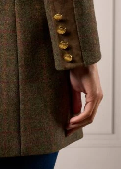 Surrey Ladies Mid-Thigh Tweed Coat In Hemlock - Regular Fit -AlanPaine Shop Ladies Tweed Long Coat Surrey Hemlock 4