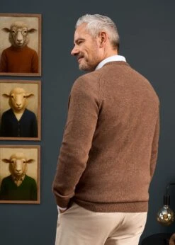 Hampshire Lambswool Jumper In Tobacco - Classic Fit -AlanPaine Shop Lambswool Saddle Shoulder Tobacco Jumper 5