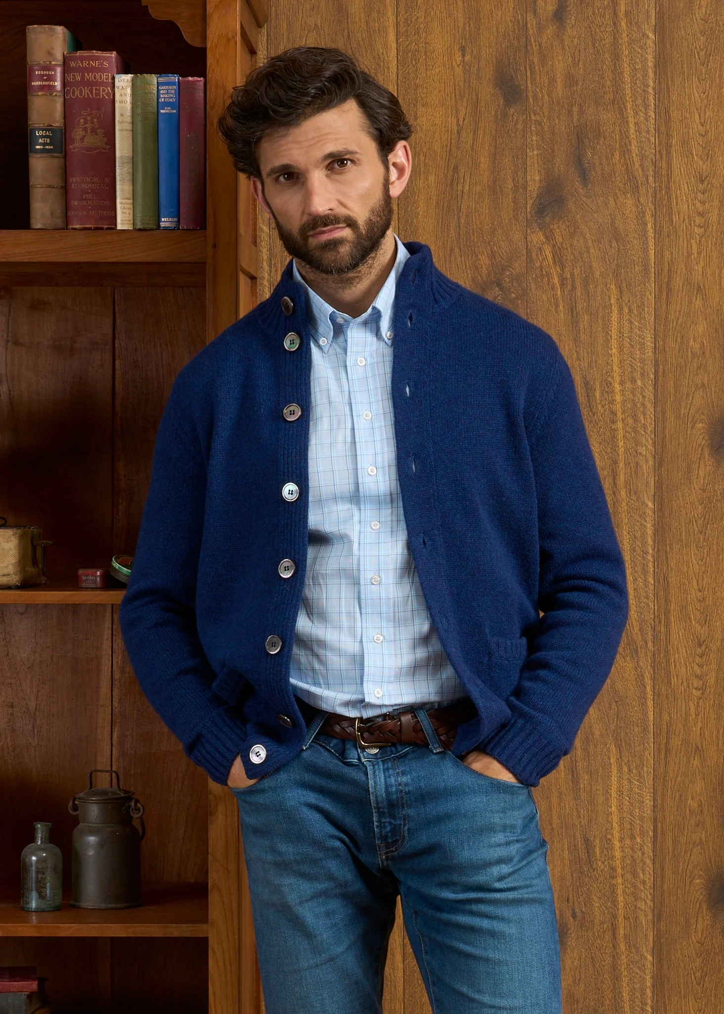 Landford Men's Lambswool Buttoned Jumper In Indigo - Regular Fit 2 Landford Men's Lambswool Buttoned Jumper In Indigo - Regular Fit - Image 2