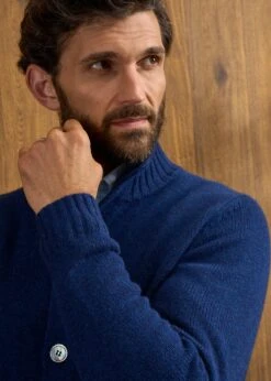 Landford Men's Lambswool Buttoned Jumper In Indigo - Regular Fit 12 Landford Men's Lambswool Buttoned Jumper In Indigo - Regular Fit -AlanPaine Shop Landford Cable Lambswool Cardigan Indigo 6
