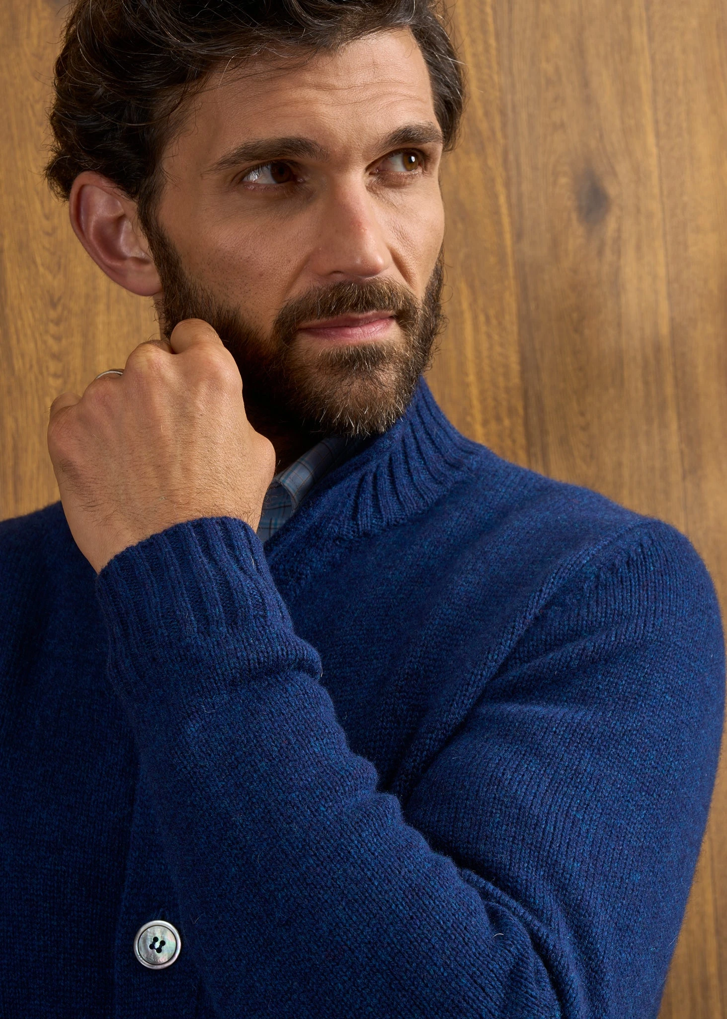 Landford Men's Lambswool Buttoned Jumper In Indigo - Regular Fit 6 Landford Men's Lambswool Buttoned Jumper In Indigo - Regular Fit - Image 6