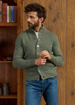 Landford Men's Lambswool Buttoned Jumper In Landscape - Regular Fit -AlanPaine Shop Landford Cable Lambswool Cardigan Landscape 2