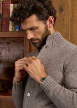 Landford Men's Lambswool Buttoned Jumper In Vole - Regular Fit -AlanPaine Shop Landford Cable Lambswool Cardigan Vole 4