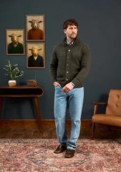 Landford Men's Lambswool Buttoned Jumper In Seaweed - Regular Fit -AlanPaine Shop Landford Mens Lambswool Buttoned Jumper In Seaweed 2