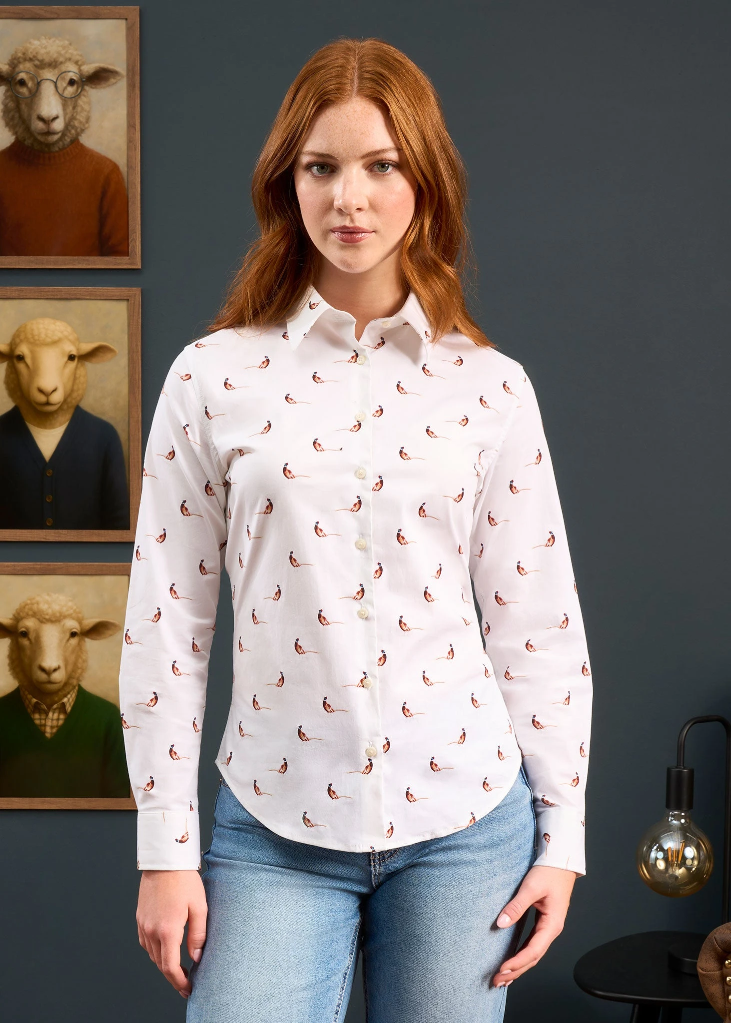 Lawen Ladies Printed Cotton Shirt - Pheasant Design 2 Lawen Ladies Printed Cotton Shirt - Pheasant Design - Image 2