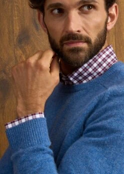 Lenzie Men's Lambswool Jumper In Jeans - Regular Fit -AlanPaine Shop Lenzie Lambswool Crew Neck Jumper Jeans 3