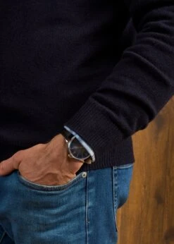 Lenzie Men's Lambswool Jumper In Navy Jumper - Regular Fit -AlanPaine Shop Lenzie Lambswool Crew Neck Jumper Navy 4