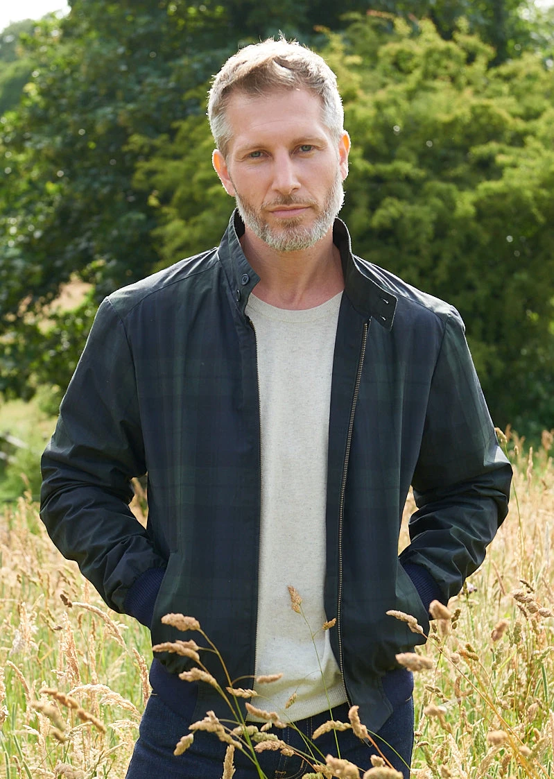 Letson Bomber Jacket In Navy Check 2 Letson Bomber Jacket In Navy Check - Image 2