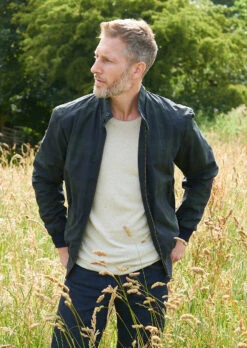 Letson Bomber Jacket In Navy Check 5 Letson Bomber Jacket In Navy Check -AlanPaine Shop Leston Bomber Jacket Navy Check LS