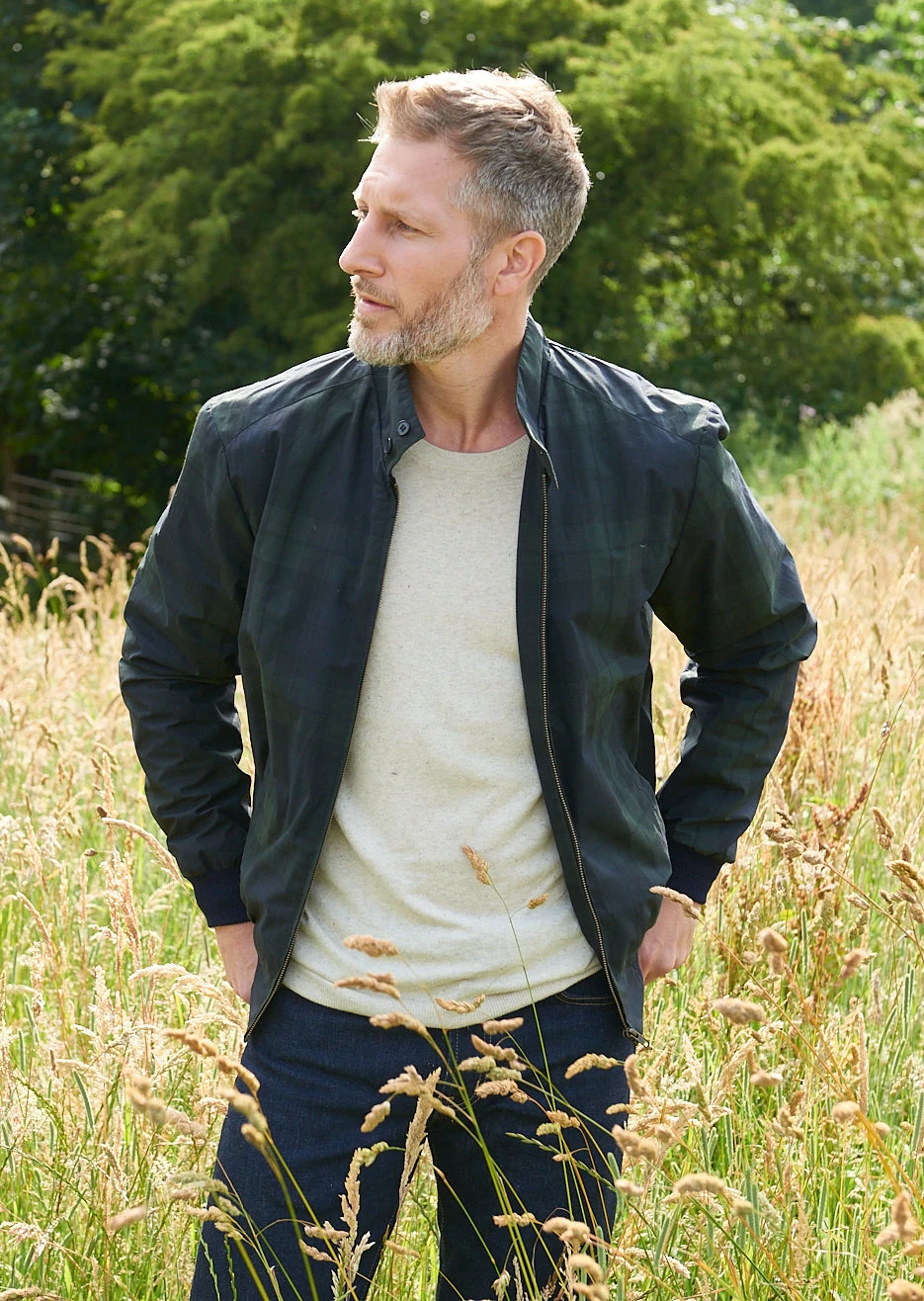 Letson Bomber Jacket In Navy Check 3 Letson Bomber Jacket In Navy Check - Image 3