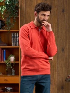 Men's Geelong Lambswool Long Sleeve Polo Shirt In Fire - Regular Fit -AlanPaine Shop Long Sleeve Polo Shirt Red 2 e77428b6 72ba 455d a266 81ee40b99faf