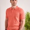 Knighton Luxury Cotton Polo With Pointelle Detail In Coral