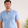 Knighton Luxury Cotton Polo With Pointelle Detail In Steel Blue