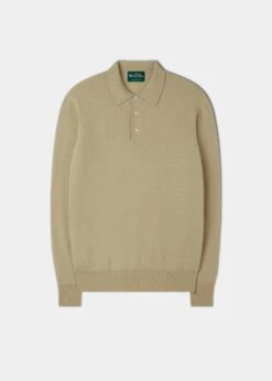 Men's Geelong Lambswool Long Sleeve Polo Shirt In Natural - Regular Fit