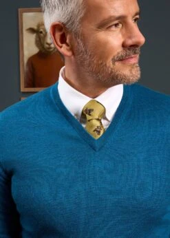 Millbreck Men's Merino Wool Jumper In Bottle Blue - Regular Fit -AlanPaine Shop MILLBRECK VEE NECK BOTTLE BLUE 02