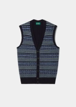 Maywick Men's Lambswool Fair Isle Waistcoat In Navy