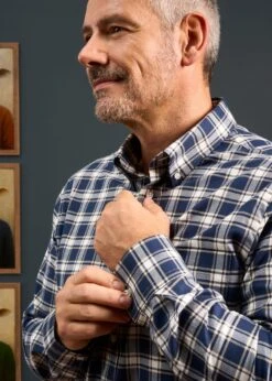 Men's Cotton Button Down Blue Check Shirt - Regular Fit -AlanPaine Shop Mens Button Down Blue Check Shirt 2