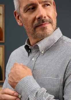 Men's Cotton Button Down Blue Small Check Shirt - Regular Fit. -AlanPaine Shop Mens Button Down Blue Small Check Shirt 2