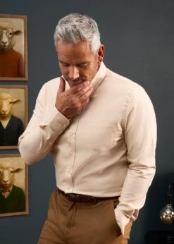 Men's Cotton Button Down Brown Shirt - Regular Fit 9 Men's Cotton Button Down Brown Shirt - Regular Fit -AlanPaine Shop Mens Button Down Shirt Light Brown 3