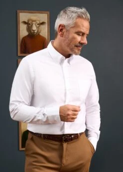 Men's Cotton Button Down White Shirt - Regular Fit -AlanPaine Shop Mens Button Down Shirt White 5