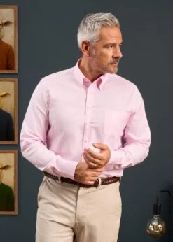 Men's Cotton Button Down Pink Shirt - Regular Fit -AlanPaine Shop Mens Button Down Shirt pink 3