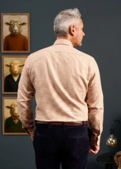 Men's Cotton Button Down Brown Small Check Shirt - Regular Fit -AlanPaine Shop Mens Cotton Button Down Shirt Small Brown Check 2