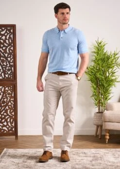 Paignton Cotton Polo Shirt In Steel Blue Mix -AlanPaine Shop Mens Cotton Polo Shirt Navy Blue 1