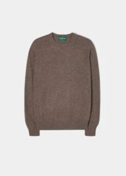 Men's Geelong Lambswool Crew Neck Jumper In Mahogany - Regular Fit