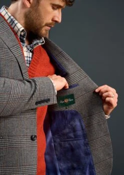 Surrey Tweed Lined Blazer In Blue Check - Regular Fit -AlanPaine Shop Mens Grey Tweed Blazer Grey Check 2