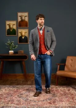 Surrey Tweed Lined Blazer In Blue Check - Regular Fit -AlanPaine Shop Mens Grey Tweed Blazer Grey Check 4