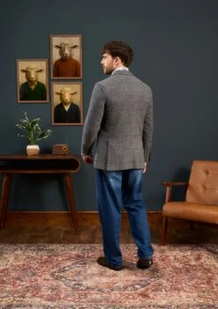 Surrey Tweed Lined Blazer In Blue Check - Regular Fit -AlanPaine Shop Mens Grey Tweed Blazer Grey Check 5