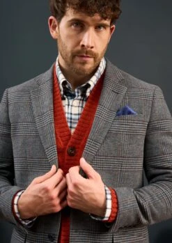Surrey Tweed Lined Blazer In Blue Check - Regular Fit -AlanPaine Shop Mens Grey Tweed Blazer Grey Check 1