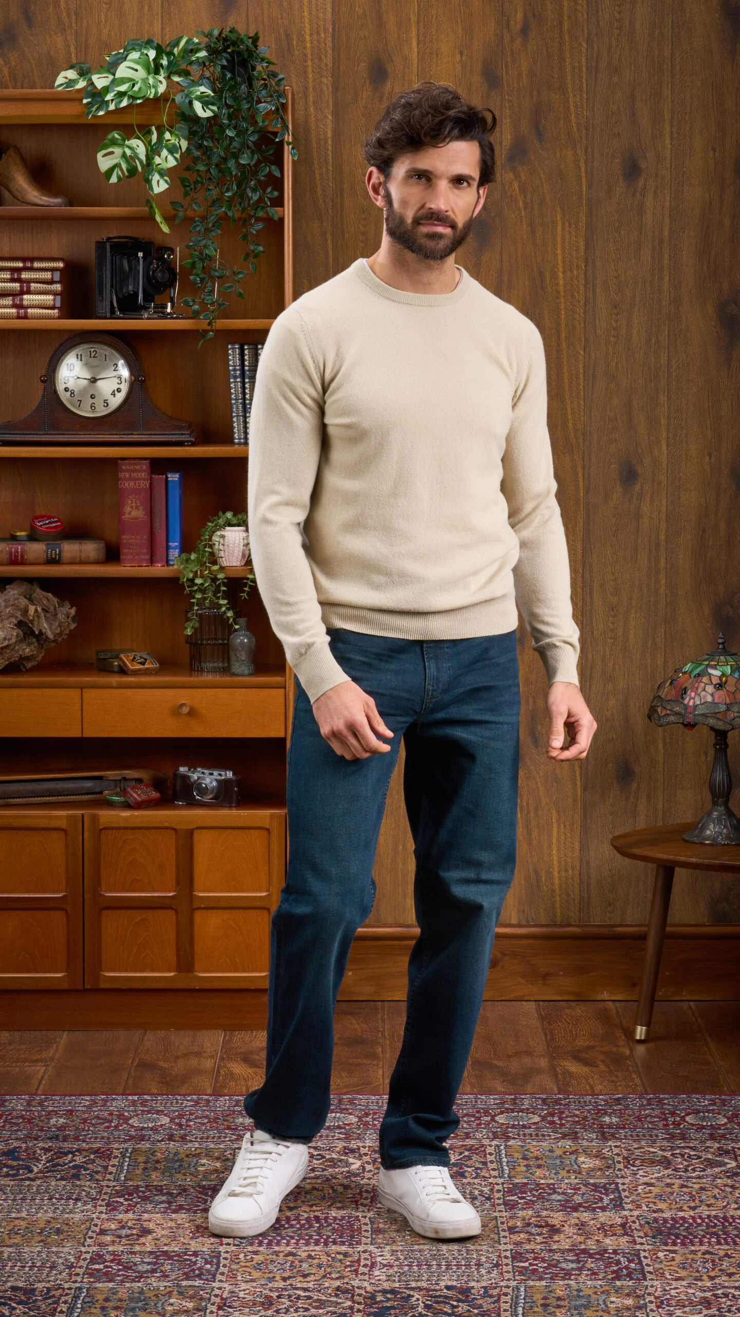 Men's Geelong Lambswool Crew Neck Jumper In Natural - Regular Fit 4 Men's Geelong Lambswool Crew Neck Jumper In Natural - Regular Fit - Image 4