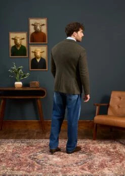 Richmond Men's Knitted Blazer In Olive -AlanPaine Shop Mens Knitted Blazer Olive 3