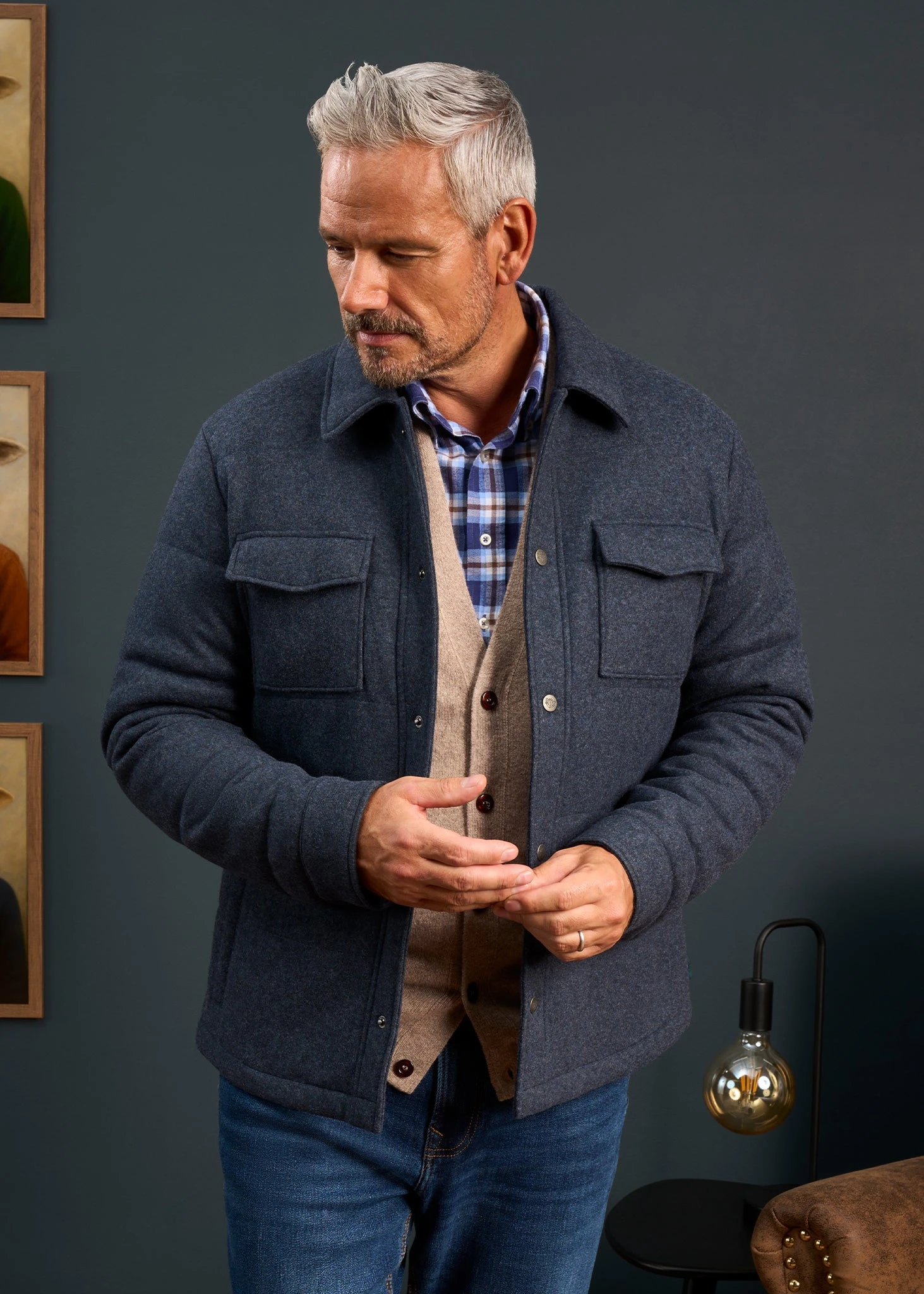 Richmond Men's Knitted Quilted Shacket In Navy 1 Richmond Men's Knitted Quilted Shacket In Navy