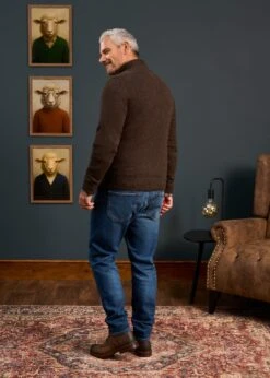 Aberfoyle Men's Lambswool Cable Front Zip Mock Neck In Cocoa -AlanPaine Shop Mens Lambswool Cable Front Zip Mock Neck Jumper Brown 4 e1c07fcf 8ff4 4601 9341 44db8598e142